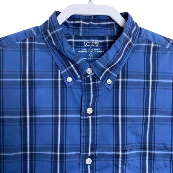 J Crew Offshore Performance Shirt Mens L Blue Plaid Button Down Preppy Casual - Picture 2 of 11
